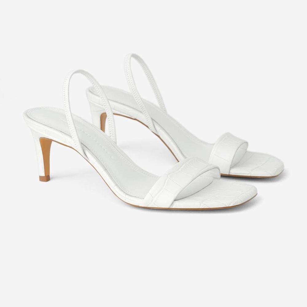 Zara Animal White Leather High Heeled Elastic Slingback Sandal size 38 / 7.5 - Picture 2 of 16